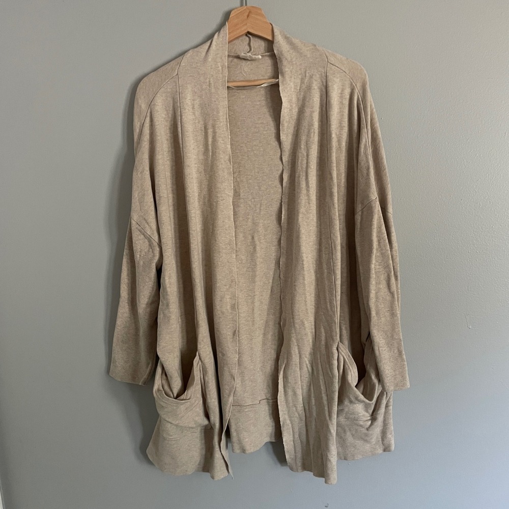 Pact Cardigan Womens XL/XXL Beige Organic Cotton Open Front Pockets Coastal